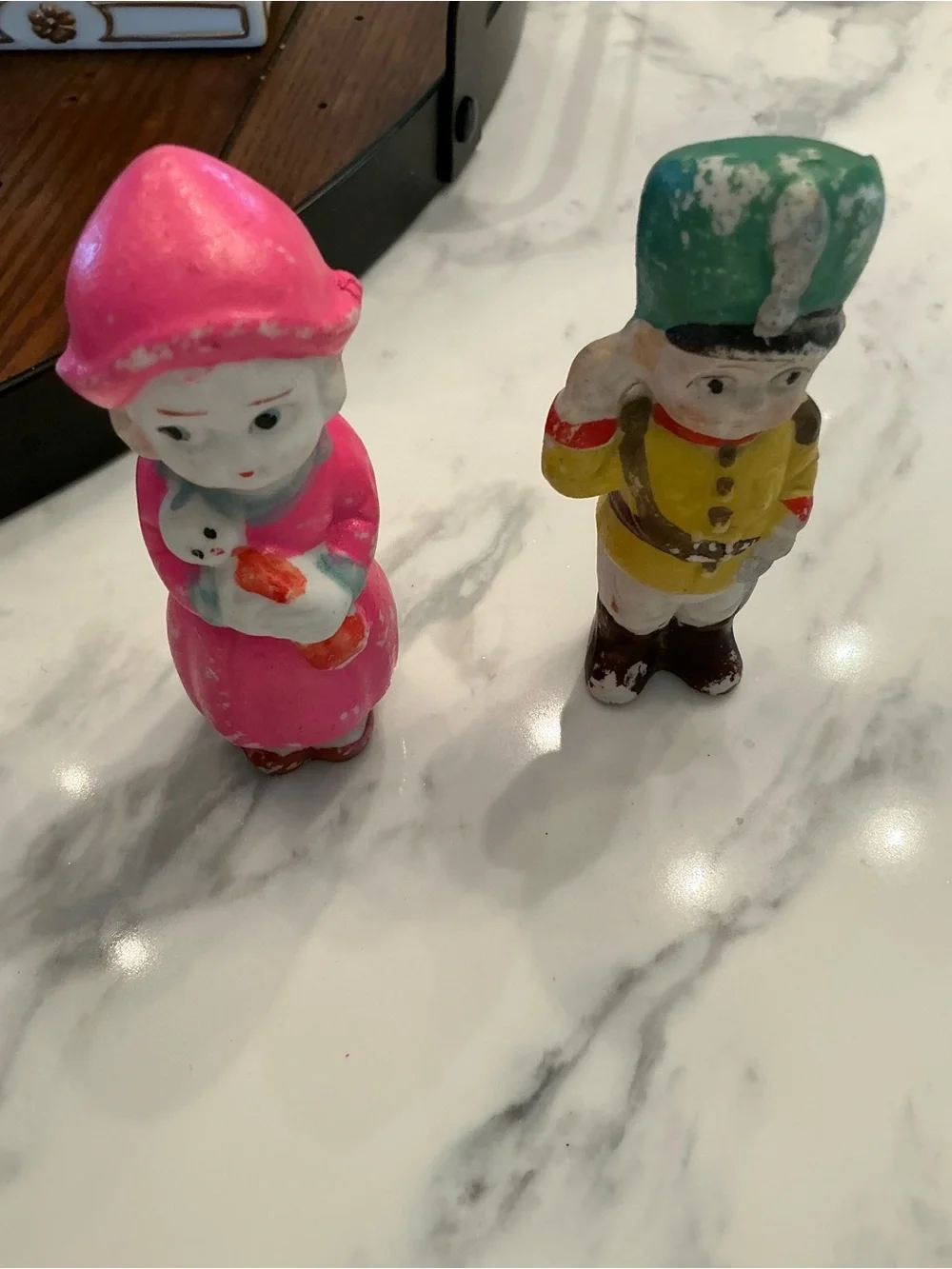 Vintage-Style Pink & Green Holiday Figurine Set